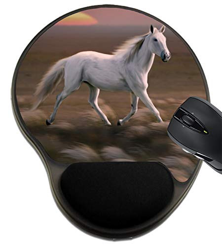 MSD Mousepad Wrist Rest Protected Mouse Pads Mat with Wrist Support  Design for Horse Stallion White Equine Nature Equestrian Farm Gallop Mane Wild Moving