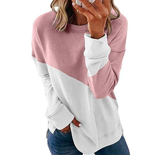 Fastbot women s Casual Sweatshirt Color Block Pullover Crew Neck Long Sleeve Cute Blouses Tops Pink