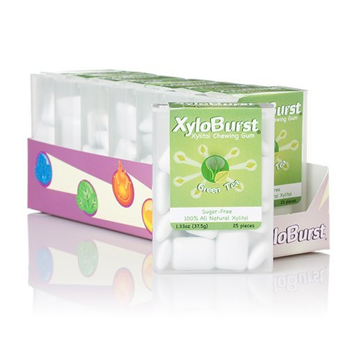 Focus Nutrition  XyloBurst 100 percent Xylitol Gum  Green Tea  Gum  25 Count Jar  Natural Chewing Gum  Non GMO  Vegan  Aspartame Free  Sugar Free