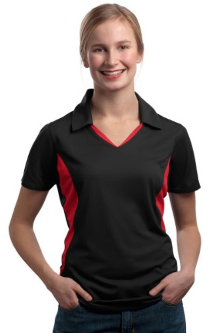 Sport-Tek Ladies Side Blocked Micropique Sport-Wick Polo - XXX-Large - Black Red