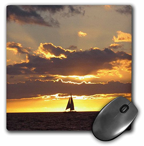 3dRose LLC 8 x 8 x 0.25 Inches Mouse Pad  Sailboat at Sunset Sailing Boat Ship with Sails at Sea Ocean Yellow Sailor Sail Nautical Photography  mp_112954_1