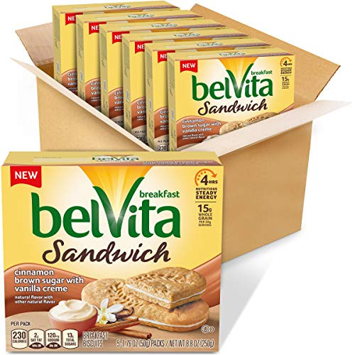 Belvita Breakfast Biscuit Sandwiches With Cinnamon Brown Sugar and Vanilla Creme Flavor  vanilla  cinnamon  30 Count