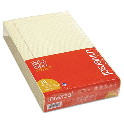 Universal 50000 Glue Top Writing Pads  Legal Rule  Legal  Canary  50-Sheet Pads Pack  Dozen