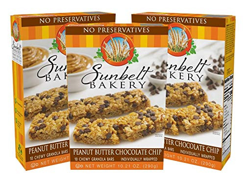 Sunbelt Bakery Peanut Butter Chocolate Chip Chewy Granola Bars  10 Bars In Each Box  No Preservatives  3 Boxes