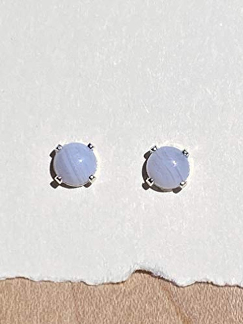 6mm Blue Lace Agate Gemstones Prong set in Sterling Silver Post Earrings