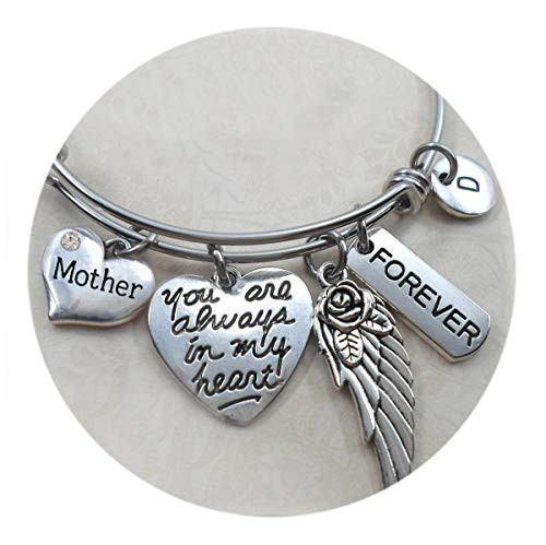 Mother Memorial Bangle Bracelet  Grieving Daughter Gift  Always In My Heart  Love You Charm Bracelet  Bereavement  Sympathy Gift  3 Sizes Small  Medium or Large