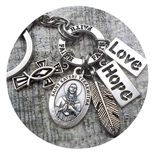 Saint Kateri Tekakwitha Patron St. Keychain Clip or Necklace. The First North American Indian Canonized as a Saint. Patron of Diseases of the Skin Environment and Ecology. Faith Love Hope. Saint Kateri Tekakwitha Patron St. Keychain Clip or Necklace. The First North American Indian Canonized as a Saint. Patron of Diseases of the Skin Environment and Ecology. Faith Love Hope.