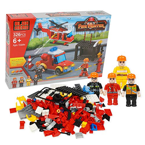 Fire Fighter Interlocking Block Fire Truck Helicopter and Figures Playset 326 Piece