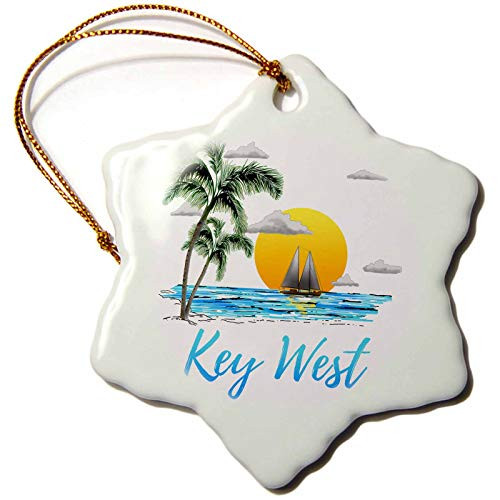 3dRose Nautical Sailing for Key West  Florida with Palm Trees and Sunset - Ornaments  ORN_281506_1