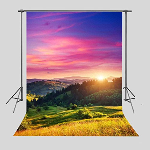 FUERMOR Background 5x7ft Sunrise Mountain and Forest Photography Backdrop Photo Props Beautiful Scenery Murals LXFU037