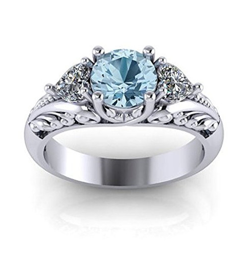 elegantshop Elegant Women 925 Silver Blue Aquamarine Gem Proposal Ring Jewelry New Size 6-10  9