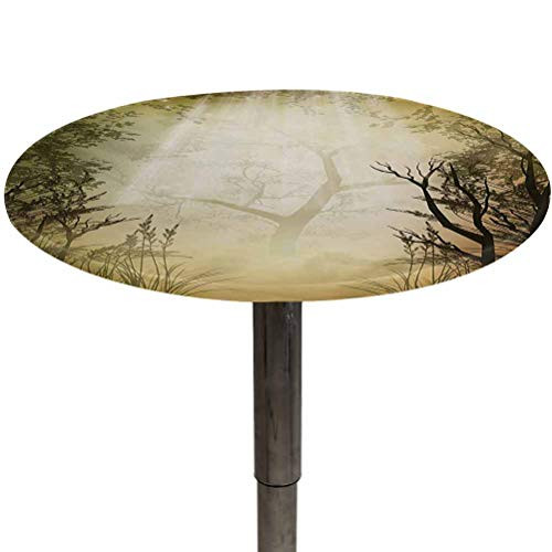 Table Cloth Round Mystic Forest Patio Table Cover Fantastic Misty Mystical Spot Deep Down in The Forest with Sunbeams for Travel Christmas Picnics Parties and Outdoor Pale Yellow Black Diameter 40 inch