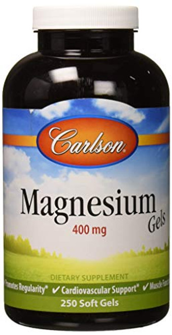 Carlson - Magnesium Gels  400 mg of Magnesium per Softgel  Heart  and  Muscle Support  Magnesium Gel Caps  Bowel Function  Magnesium Supplement  250 Softgels