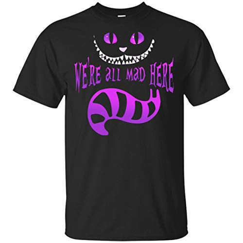 Cheshire Alice Cat We re All Mad Here Wonderland T-Shirt Black
