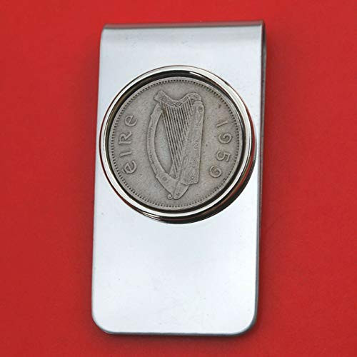 1959 Irish Ireland 6 Pence Coin Stainless Steel Silver Money Clip New - Irish Harp