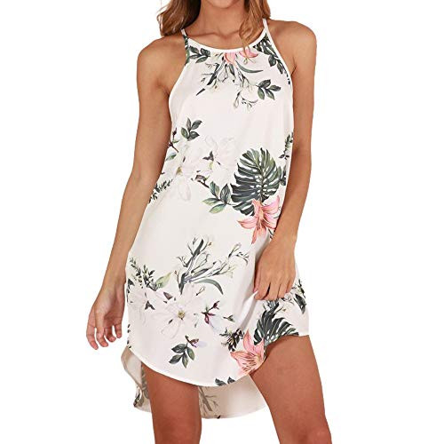 WKDYBD Summer Womens Halter Neck Floral Print Dress Boho Sleeveless Casual Mini Dress Beachwear Dresses Sundress