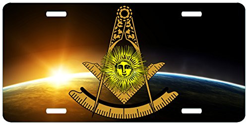 357 Designs Past Master Mason Sun Earth License Plate Auto Car Tag Emblem Masonic Freemason