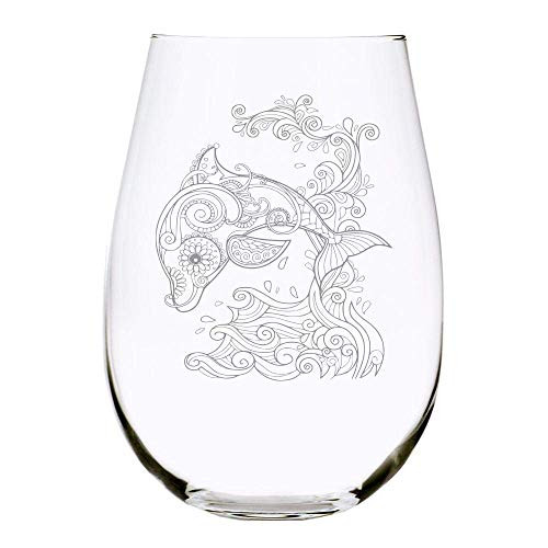 Dolphin waves stemless wine glass  17 oz.