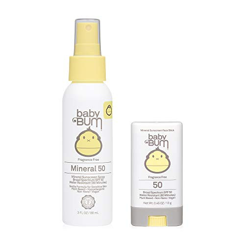 Sun Bum Baby Bum SPF 50 Sunscreen Spray  and  Face Stick   Mineral Uva Uvb Face  and  Body Protection for Sensitive Skin   Fragrance Free   Travel Size