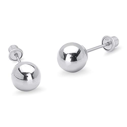 925 Sterling Silver Rhodium Plated 6mm Plain Hollow Silver Ball Screwback Baby Girls Earrings 925 Sterling Silver Rhodium Plated 6mm Plain Hollow Silver Ball Screwback Baby Girls Earrings