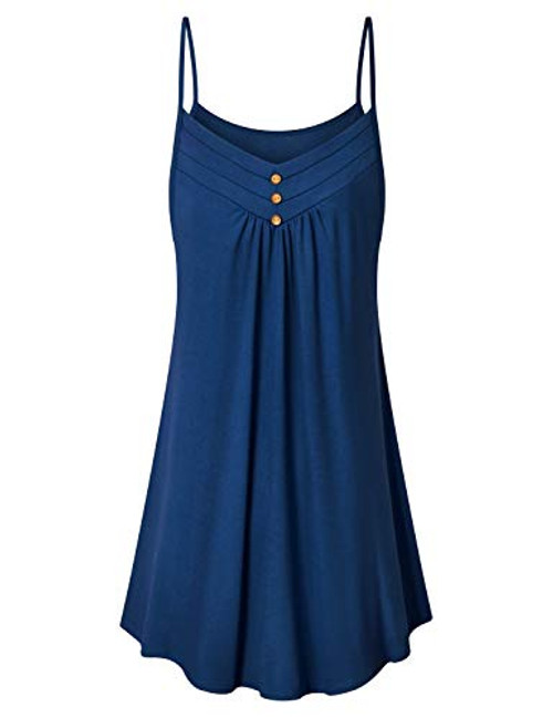 Viracy Tunic Dresses for Women  Girls Plus Sizes Spaghetti Straps Dress Casual Daily Fashion Wear V Neckline Hot Summer Ruched Knee-Length Sundresses Swing Cool Flowing Graceful Botton Decor Blue XXL