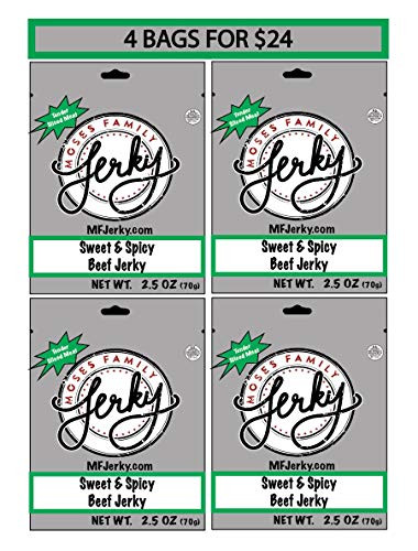 Moses Family Jerky  Sweet and Spicy Beef Jerky  2.5 Ounce  Pack of 4   Bite Sized Sliced Meat