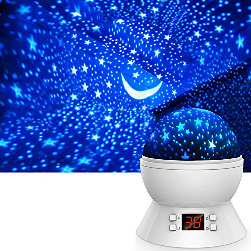 Star Projector  Night Lights for Kids 360-Degree Rotating Star Moon Projection Lamp with LED Timer  Multicolor Stars Night Light Projector for Room Decor  Warm Night Light for Kids  White