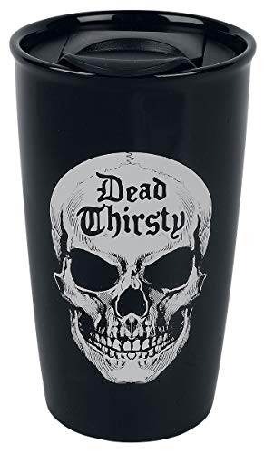 Alchemy Gothic Dead Thirsty Skull Double Walled Ceramic Black Travel Coffee Mug