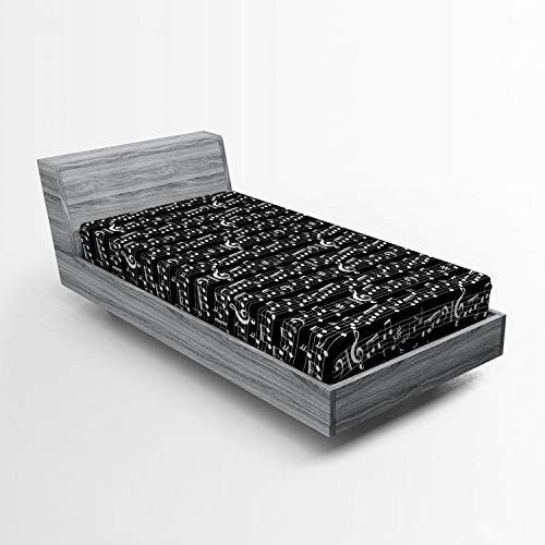 Ambesonne Music Fitted Sheet  Musical Notes and Clef Sheet Pattern in Abstract Style Print  Soft Decorative Fabric Bedding All-Round Elastic Pocket  Twin Size  Charcoal Black