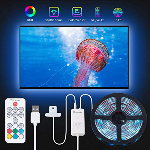 TV Backlight Color Sync USB Operated 9.8 Feet for 46 to 65 Inch TV Led Strip Lights for TV Color Changing 5050 Led Tape Lights 39 Modes with RF Remote Controller Color Sensor Dynamic Dimmable