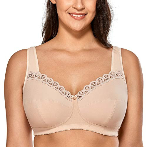DELIMIRA Women s Wireless Bra Plus Size Cotton Unlined Full Coverage Beige 42C