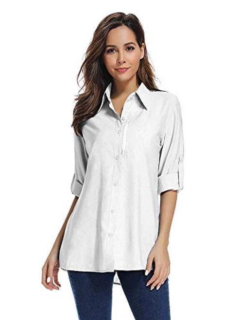 Womens Long Sleeve Sun Protection Hiking Shirts UPF 50 Quick Dry Safari Light Cooling Blouse  5019 White  3X-Large