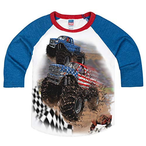 Shirts That Go Little Boys  GO USA Monster Trucks Racing Raglan T-Shirt 8 Blue Sleeves