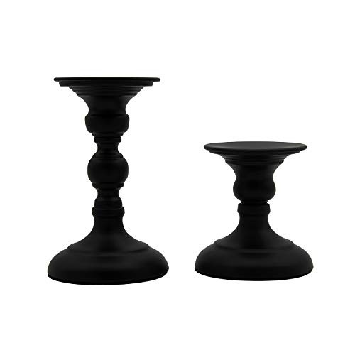 Vincidern Pack of 2 Black Pillar Candle Holders for Dining Table Decor  Retro Candlestick Holder Centerpiece for Home Decor Accents