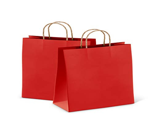 Paper Shopping Bags 16x6x12 Kraft Paper Bags 16 x 6 x 12 by Amiff. Pack of 25 Red Retail Bags. Kraft Carrier Bags with Handles for Shopping  Merchandise and Grocery. Strong  Reusable.
