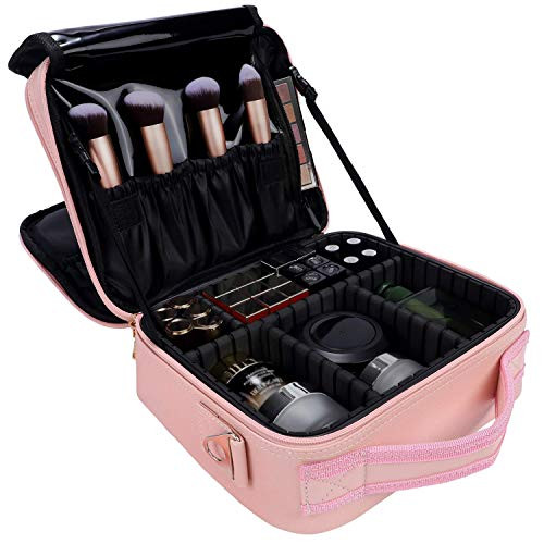 Travel Makeup Bag Train Case Cute Cosmetic Case Organizer Portable Artist Storage Bag with Adjustable Dividers for Cosmetics Makeup Brushes Toiletry Jewelry Digital Accessories