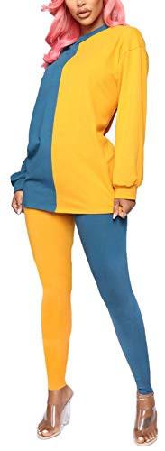 2 Piece Outfits for Women Color Block Tracksuit Jogger Outfit Sweatshirt and Sweatpants Sports Sets