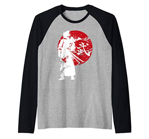 Japanese Samurai Warrior Retro Japan Calligraphy Rising Sun Raglan Baseball Tee