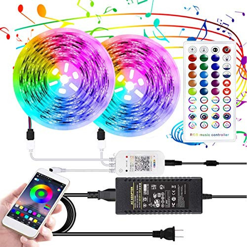 eTopxizu Led Strip Lights with Music Sync  32.8ft 10M SMD 5050 RGB 300 LED Strip Lights IP65 Waterproof Outdoor Color Changing Flexible Tape Lights with APP Remote Controller for Home Room Bar Party