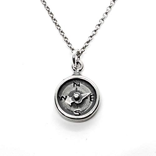 Sterling Silver Oxidized Compass Charm Necklace 18 inch  not a working compass