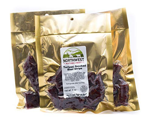 Teriyaki Beef Jerky Strips- All Natural  Grass-Fed Beef  3 packs