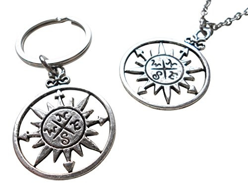 Sun Compass Necklace and Keychain Set - I d Be Lost Without You  Couples Keychain Set