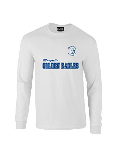 Marquette Golden Eagles Block 100 percent Pre Shrunk College Long Sleeve Tee  Large  White