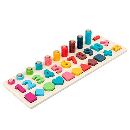NUOBESTY Montessori Shape Sorter Stacker Wooden Stacking Toys Geometric Shapes Toy Peg Puzzles Board Blocks Baby Color Stack and Sorting Toys for Toddlers Game