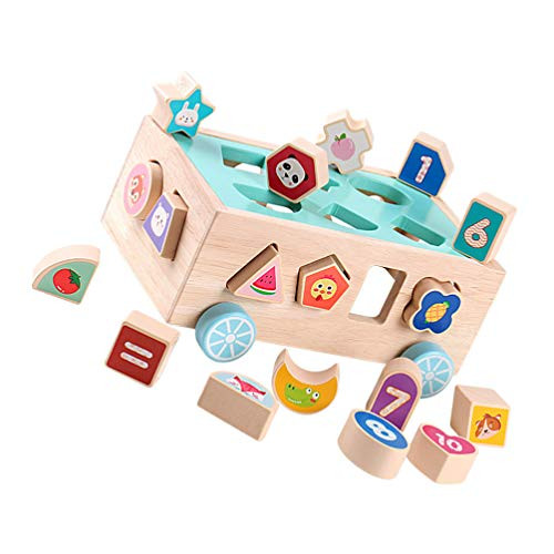 TOYANDONA Shape Sorter Toys Montessori Geometry Puzzle Wood Geometric Chunky Shapes Peg Puzzle Wooden Building Blocks Shape Matching Toys Brain Teasers Early Educational Toys