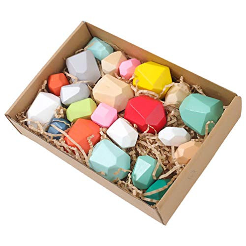 DOITOOL 22pcs Wooden Sorting Balancing Stone Preschool Learning Stacking Blocks Colorful Building Blocks Game for Kids Educational Toys