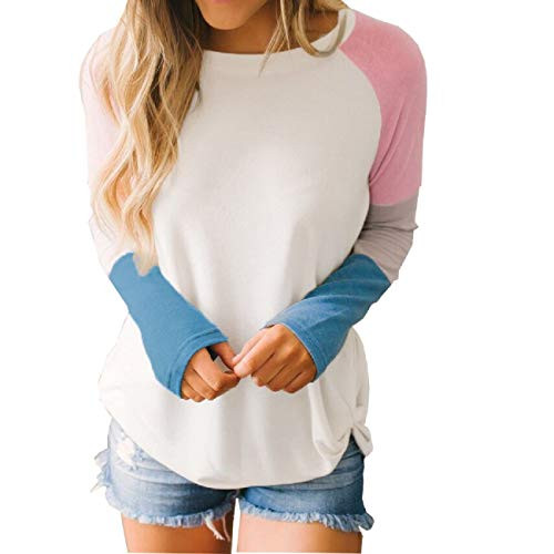 Tsmile Womens Long Sleeve Shirts Color Block Patchwork Pullover Loose Casual Tops Autumn Holiday Sweatshirt Blouse