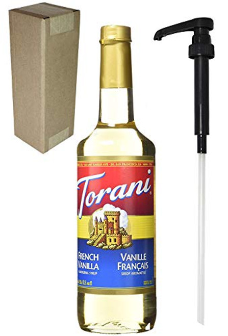 Torani French Vanilla Flavoring Syrup  750mL  25.4 Fl Oz  Glass Bottle  Individually Boxed  With Black Pump