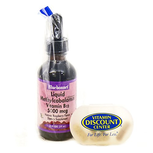 Bundle  Liquid Methylcobalamin B12 5000 MCG by Bluebonnet - 2 Fluid Ounces and 1 VDC Pill Box