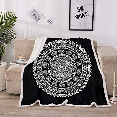 A Nice Night Boho Mandala Printed Sherpa Fleece Blanket Twin Size Plush Throw Blanket Fuzzy Soft Blanket Microfiber  Boho-Black  Twin 60x80 Inch